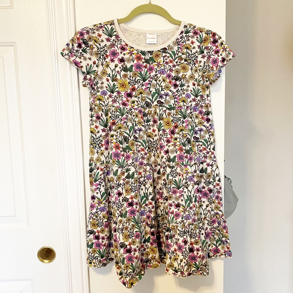 Hanna Andersson Girls 10 (140) Wildflower A-line Short Sleeve Twirl Dress